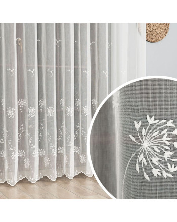 Firana haftowana na fantazyjnym batyście w kwiatowy wzór, na taśmie, kolor kremowy, wysokość  od 100 do 280 cm, 053801 - szyta na wymiar