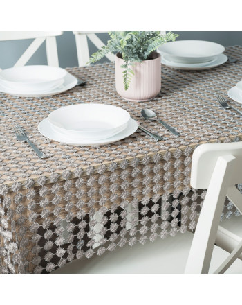 Ciemnoszara tkanina gipiurowa ze srebrnym błyskiem w duże kropki, wysokość 160 cm