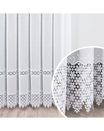 Firana z kwiatową gipiurą na markizecie, na taśmie wave, kolor biały, wysokość do 280 cm - szyta na wymiar