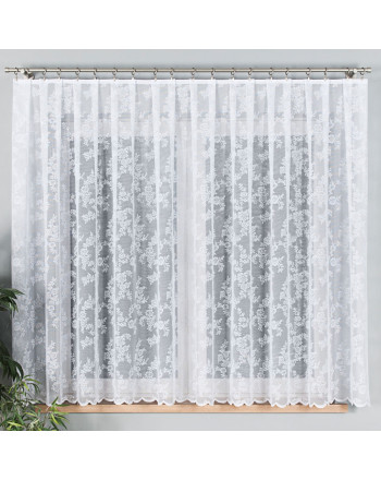Biała firana żakardowa z roślinnym wzorem na całości, wysokość 160 cm