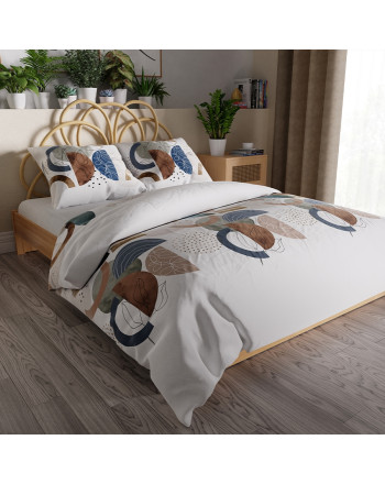 Komplet pościeli z satyny bawełnianej, kolor biało beżowy, wzór abstrakcyjny, dwa rozmiary, Fabiola