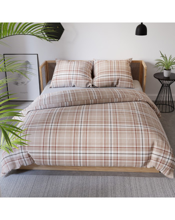 Komplet pościeli z bawełny satynowej z dwustronnym wzorem kraty, dostępny w 2 rozmiarach, Savana