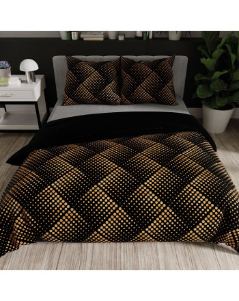 Komplet pościeli z satyny bawełnianej w czarnej kolorystyce, oferowanej w dwóch rozmiarach: 160x200 i 200x220 cm, Luxe