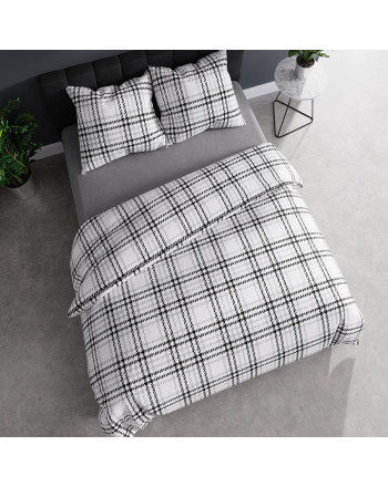 Komplet pościeli z satyny bawełnianej, kolor biały z nadrukiem czarno szarym w postaci tzw. psiego zęba, w rozmiarze: 160x200 i 200x220 cm, Petit