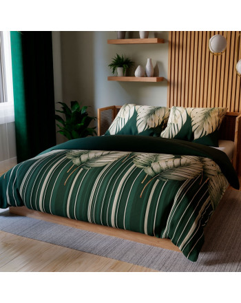 Komplet pościeli z bawełny satynowej w liście, dwa rozmiary, Tropicana