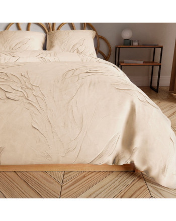 Komplet pościeli z bawełny satynowej w kolorze beżowym z efektownym nadrukiem 3D, dwa rozmiary, Gravira