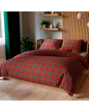 Komplet pościeli z bawełny satynowej ze wzorem czerwonej szkockiej kraty, dwa rozmiary, Szkoti