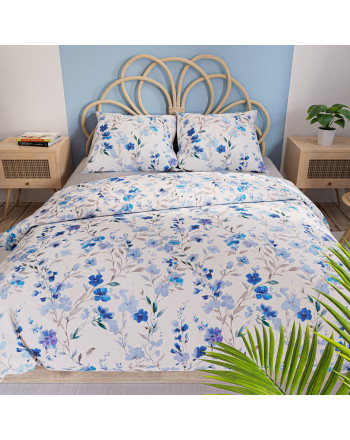 Komplet pościeli z bawełny satynowej dwa rozmiary w tonacji niebieskiej Florisse