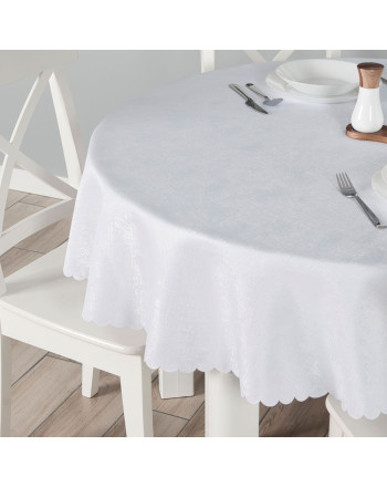 Obrus wodoodporny okrągły z wytłaczanym wzorem, w kolorze białym, dwa rozmiary, Pela