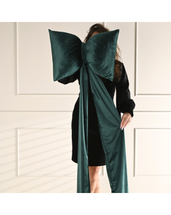 Poduszka świąteczna Kokarda welwetowa wisząca XXL butelkowa zieleń 40x160 cm Velvi