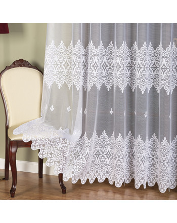 Firanka żakardowa z ażurowym wzorem pasowym, kolor biały, wysokość 250 cm - sprzedawana na metry