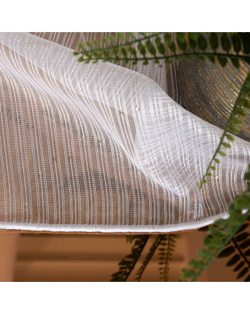 Długa biała firana z ołowianką do salonu, ozdobiona złotymi cekinami, na taśmie marszczącej, wysokość do 300 cm, Eleni - szyta na wymiar