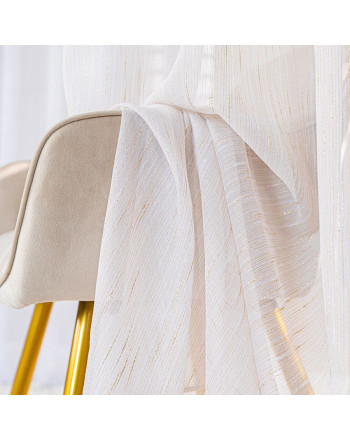 Długa firana o strukturze deszczyku, kolor kremowy ze złotą nitką, wysokość 300 cm, Neve- sprzedawana na metry