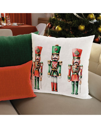 Poszewka dekoracyjna z welwetu ze świątecznym nadrukiem, rozmiar 40x40cm, Dziadki do orzechów