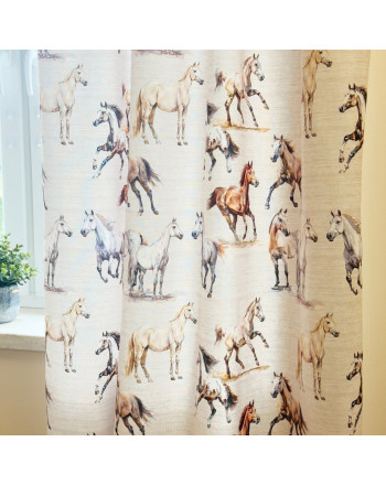 Gotowa zasłona do pokoju dziecka na taśmie, Konie, kolor beżowy, rozmiar 140x250 cm