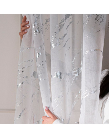 Firanka z ołowianką, kolor biały ze srebrnym zdobieniem, wysokość 300 cm, Srebrny marmurek - sprzedawana na metry 