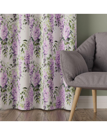 Welurowy materiał na zasłony, biały z kolorowym nadrukiem, szerokość 165 cm, Wisteria - sprzedawany na metry 