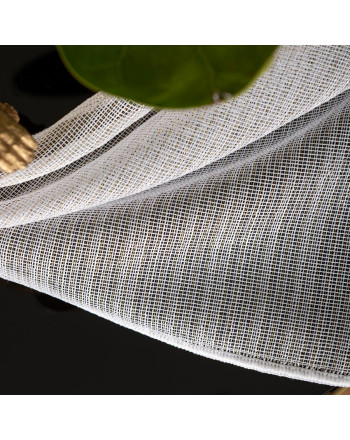 Długa firana do salonu z błyszczącą złotą nitką, kolor biały, wysokość 300 cm - sprzedawana na metry