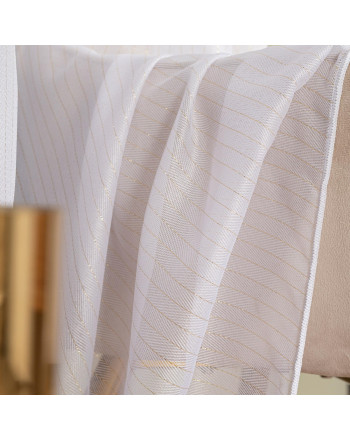 Firana do salonu z błyszczącej przędzy wzbogacona złotą nicią z ołowianką wysokość do 300 cm Złota jodełka na taśmie  - szyta na wymiar