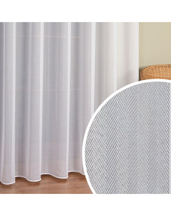 Firana do salonu sypialni z błyszczącej przędzy i ołowianką wysokość do 290 cm Biała Jodełka na taśmie wave - szyta na wymiar