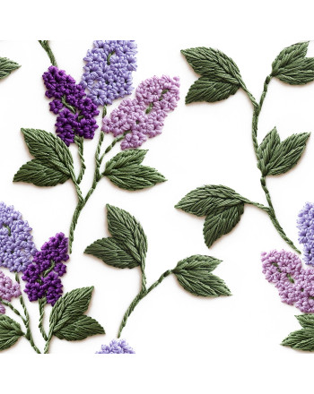 Welurowy materiał na zasłony, kolor biały z nadrukiem 3D, szerokość 165 cm, Wyszywane kwiaty bzu - sprzedawany na metry