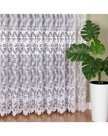 Długa firana żakardowa ze wzorem ażurowym po całości, kolor biały, wysokość 250 cm - sprzedawana na metry