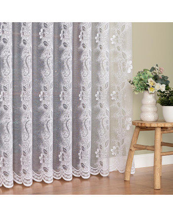 Długa firana żakardowa ze wzorem kwiatowym w układzie pionowym, kolor biały, wysokość 250 cm - sprzedawana na metry