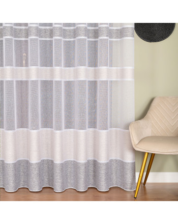 Nowoczesna firanka do salonu ze wzorem pasowym w kolorze beżowo-szarym, wysokość 300 cm - sprzedawana na metry