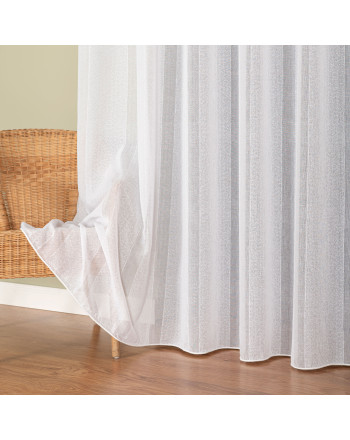 Długa firana do salonu z wypukłą fakturą i ołowianką, kolor biały, wysokość 300 cm, Nowoczesne kropeczki z pasami- sprzedawana na metry