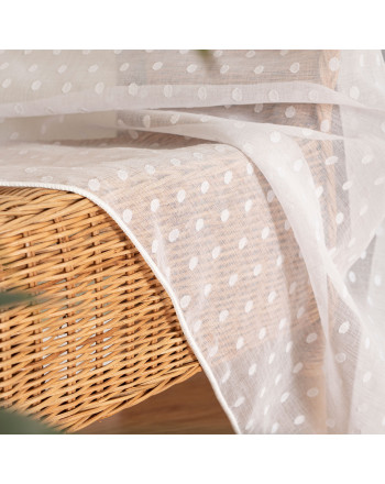 Długa firana do salonu ze wzorem kropeczek, kolor biały, wysokość 300 cm, Białe Groszki - sprzedawana na metry