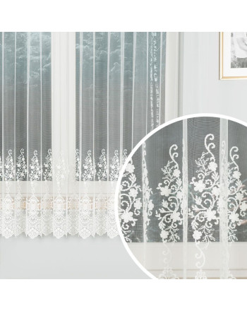 Kremowa firana z delikatnym, roślinnym haftem, 121377, wysokość 180 cm - sprzedawana na metry
