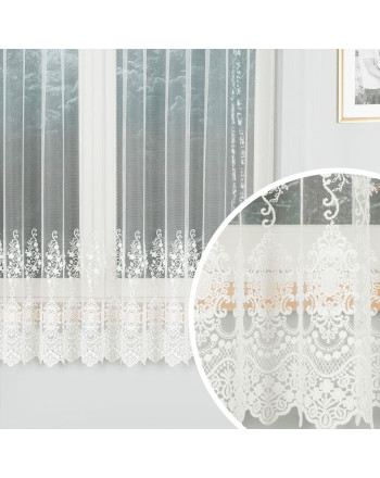 Firanka tiulowa na taśmie wave ze wzorem na samym dole, kolor kremowy, wysokość do 180 cm - szyta na wymiar