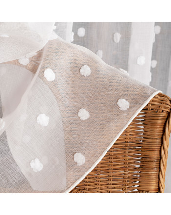 Długa firana do salonu z ołowianką, kolor biały z trójwymiarowym zdobieniem, wysokość 300 cm, Puszyste kropeczki - sprzedawana na metry