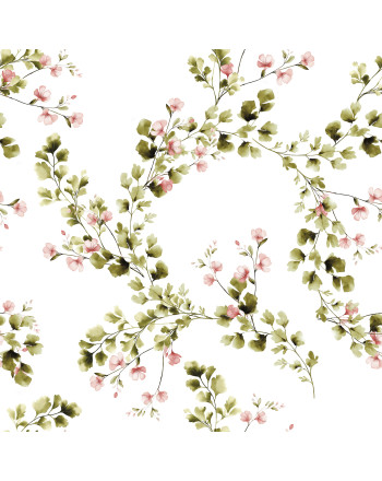 Welurowy materiał na zasłony, kolor biały z zielonym nadrukiem, szerokość 165 cm, Zielina - sprzedawana na metry