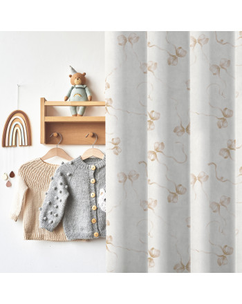 Materiał na zasłony do pokoju dziecięcego, welur z kolorowym nadrukiem, szerokość 165 cm, Kokardy sprzedawany na metry