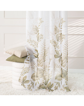 Długa firana, etamina z ołowianką, z drukowanym wzorem roślinnym, wysokość 295 cm, Ligiero -  sprzedawana na metry
