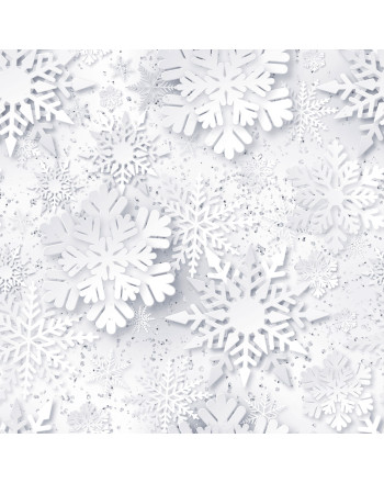 Wodoodporny materiał na zasłony lub obrusy, z drukowanym motywem zimowych płatków na białym tle, szerokość 160 cm, Śnieżki - sprzedawany na metry