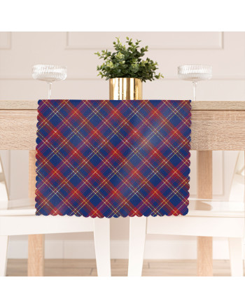 Wodoodporny materiał na zasłony lub obrusy, z nadrukiem kraty w tonacji niebiesko-czerwonej, szerokość 160 cm, Tiga - sprzedawany na metry