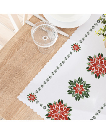 alt="Bieżnik świąteczny Folk z gwiazdą betlejemską na białym tle 50x100 cm – wodoodporny, polska produkcja."