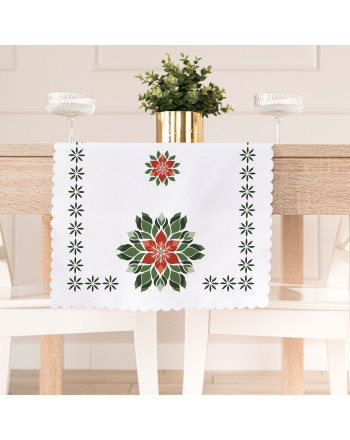 Bieżnik biały z tkaniny wodoodpornej ze świątecznym nadrukiem, rozmiar 38x140 cm, Folk-Gwiazda Betlejemska