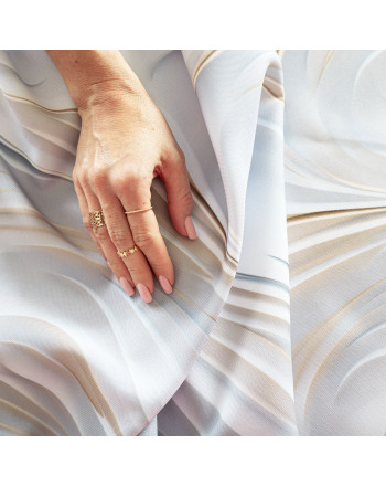 Wodoodporny materiał na zasłony lub obrusy, nadruk w tonacji beżowo-szarej, szerokość 160 cm, Calm - sprzedawany na metry