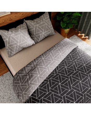 Komplet pościeli z bawełny satynowej w tonacji szaro-czarnej z geometrycznym wzorem, dwa rozmiary, Zafira