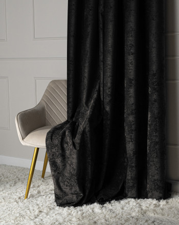 Zasłona do salonu, welurowa na przelotkach, kolor czarny, rozmiar 140x260 cm