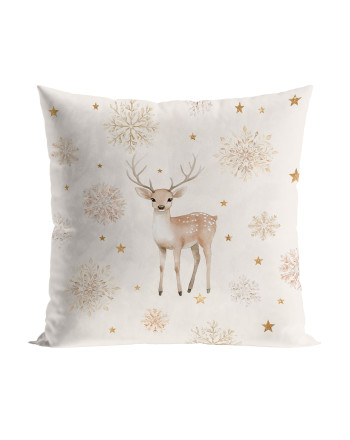 Welwetowa poszewka dekoracyjna ze świątecznym nadrukiem, rozmiar 40x40 cm, Jelonki-Zimowa Opowieść
