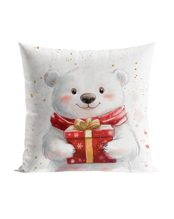 Welwetowa poszewka dekoracyjna ze świątecznym nadrukiem, rozmiar 40x40 cm, Misiek-Bajkowe Święta