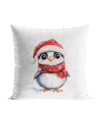 Welwetowa poszewka dekoracyjna ze świątecznym nadrukiem, rozmiar 40x40 cm, Pingwinek-Bajkowe Święta