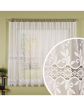 Krótka firanka do salonu z aplikacją dostępna w dwóch wysokościach - sprzedawana na metry