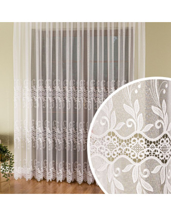 Firanka z aplikacją wysokość 250 cm kolor biały - oferowana w metrażu