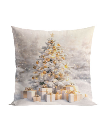 Welwetowa poszewka dekoracyjna, świąteczny nadruk w kolorze szaro-złotym 3D, rozmiar 40x40 cm, Złota choinka