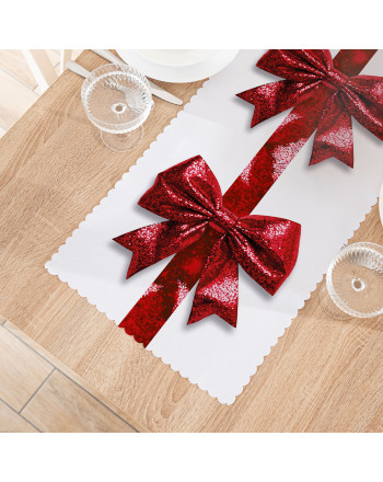 Bieżnik, nakładka z tkaniny wodoodpornej ze świątecznym nadrukiem, rozmiar 38x160 cm - Brokatowa kokarda